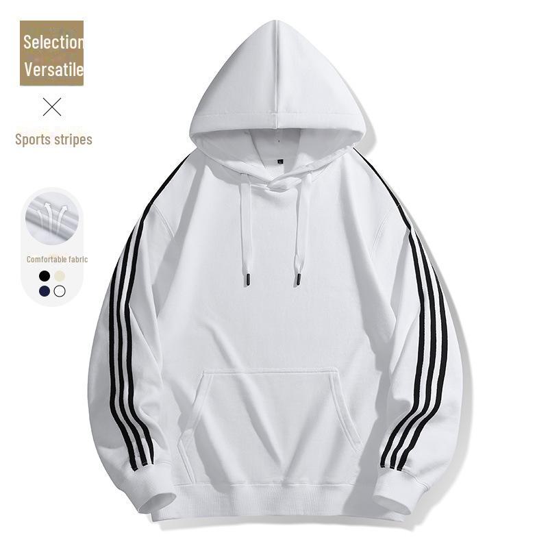 

Унисекс Полосатая толстовка с круглым вырезом: Модный свободный топ с длинными рукавами для весны и осени M