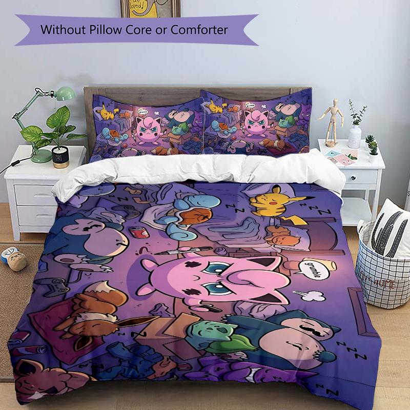 Dreamy Pokmon Night Printed 3pcs Bedding Set Soft Microfiber 1 Duvet Cover And 2 Pillowcases Home Bedroom Decor Xmas Gift K1737