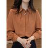 New Brick Red Professional Long Sleeve Shirt with Turn-Down Collar