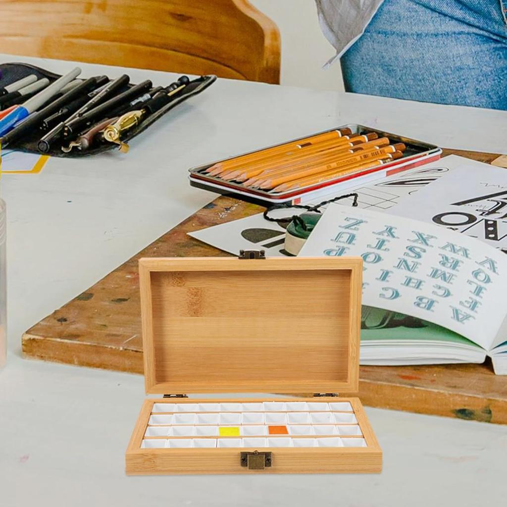 Watercolor Paint Palette 36 Empty Half Pans 4x6 Inch Wooden Travel Box Case for Acrylic Gouache Painting Amateur Hobbyists Painting Artists Lovers