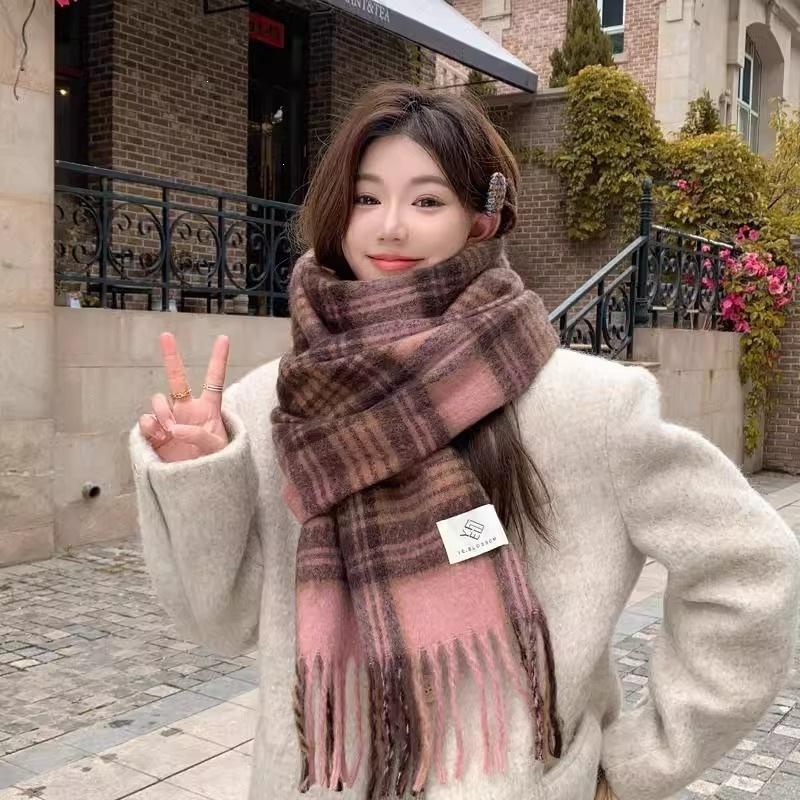 Atmosphere blue coffee plaid scarf women's new warm versatile plaid scarf student couple thickened shawl