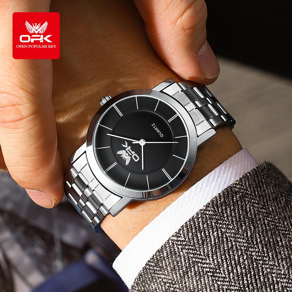 OPK Brand Men's Steel Strap Watch Simple and Fashionable Quartz Waterproof 6019