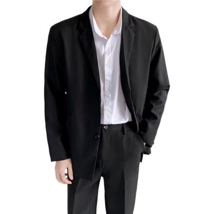 Giacca Blazer da Uomo Vestibilità Larga Streetwear Cappotto Monopetto Collo a Revers Monocolore Primavera Autunno Completo