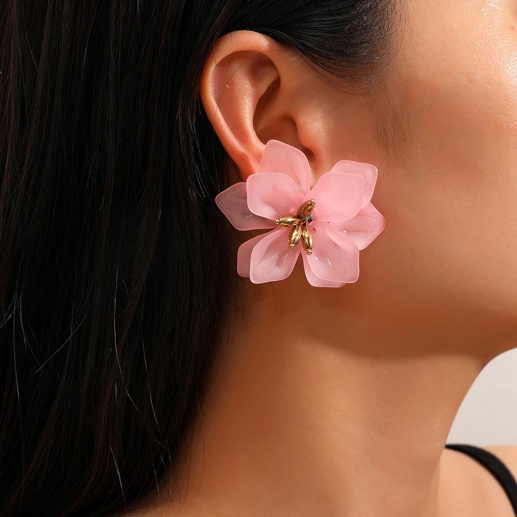 Sculptural Floral Acrylic Earrings Oversize Sweet Bloom Studs with a Modern Art Vibe OG050