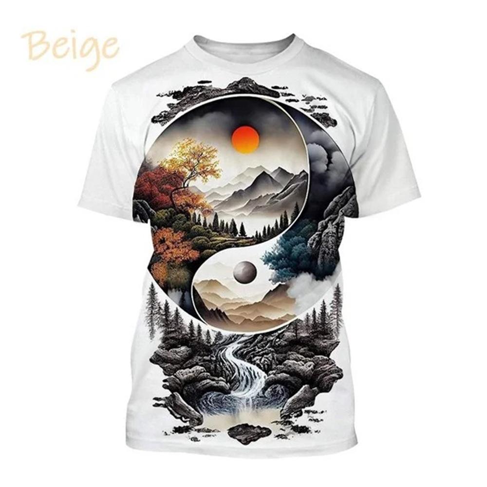 Bagua Tai Chi Yin Yang Koi Dragons T-Shirts Men's Unisex Streetwear Cool Short Sleeve Tops Causal 3D Print T Shirt Men Clothing