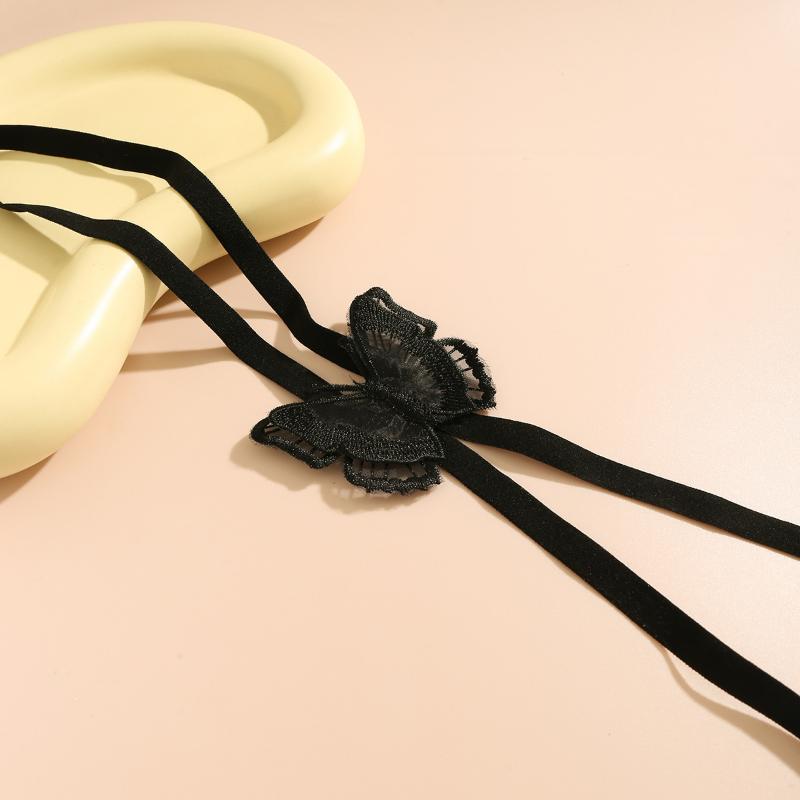 Lolita Cross Bandage Stehenní řetízek Harajuku Sexy Black Flower Butterfly Nohy Náramek Elastické Y2K tělové šperky Příslušenství