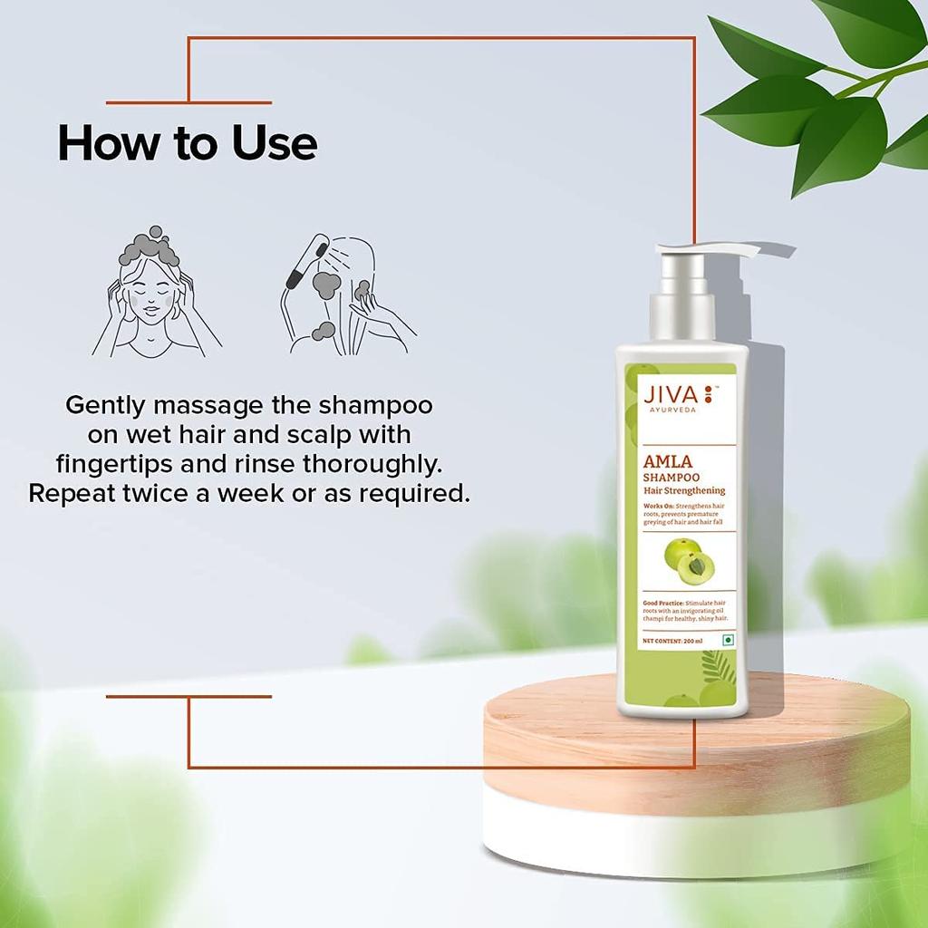 Jiva Amla Shampoo 200 Ml Ayurvedic Herbal Cleanser For Strong Looking Hair Daily Care For Men And Women Pack Of 3