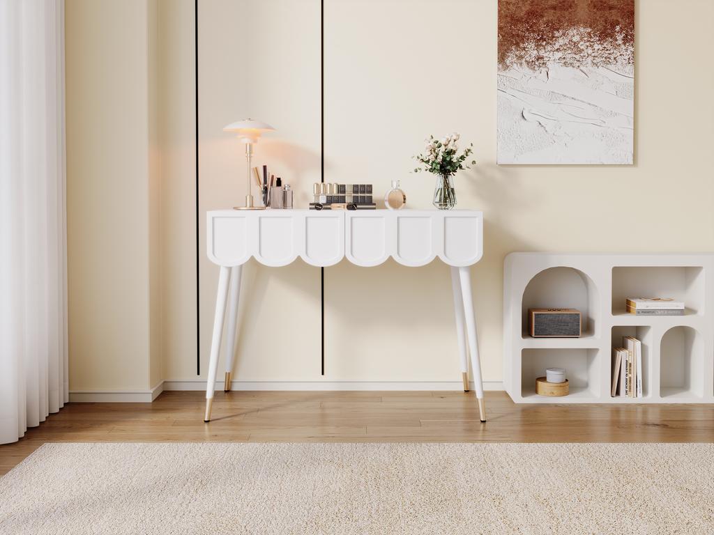 Vanity table, dressing table, with 2 drawers, metal legs, white, Dimensions: W100 × D40 × H76 cm