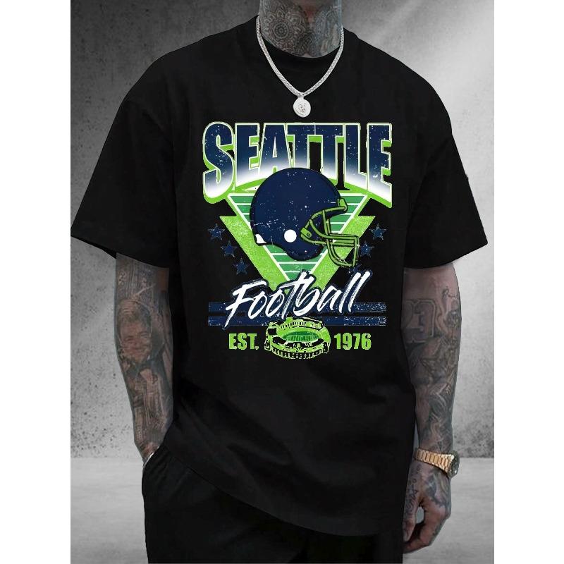 European Size Men's & Seattle Football Team Logo T-Shirt - Soft Loose Fit Tee with Iconic Emblem, Casual & Training Shirt, Machine Washable Gift