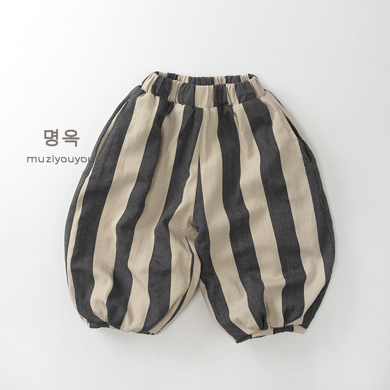 Korean Style Unisex Kids Striped Thickened Fleece Loose Wide Leg Trousers