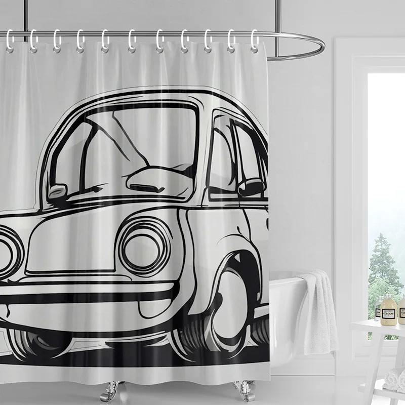 

Мультяшная шторка для душа с машинками Водонепроницаемая шторка для ванной Комнатная перегородка для ванной Универсальный домашний декор В стиле Ins W90xH180cm