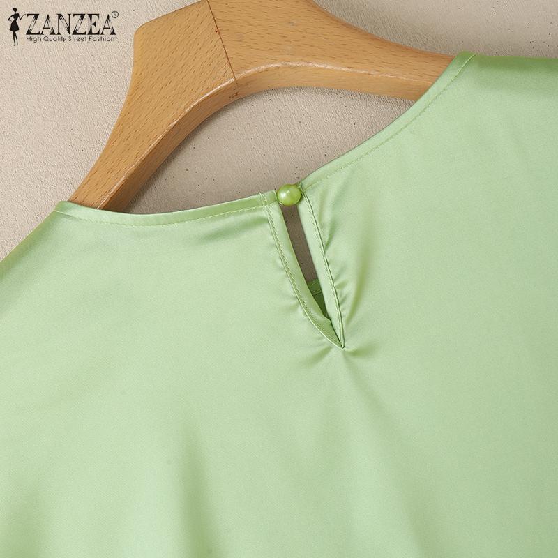 ZANZEA Women Casual Round Neck Summer Irregular Hem Short Sleeve Blouse