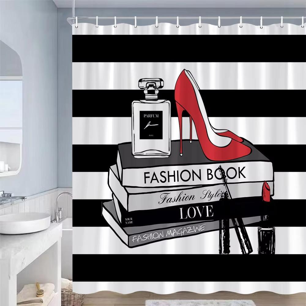 Fashion Girl Pattern Shower Curtain Black White Stripe Bathroom Decor Accessories American Style Bath Curtains Waterproof Cloth