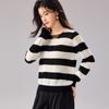 Sheep wool pullover sweater: autumn and winter new striped design for women's wool sweater, fashionable, loose and high-end