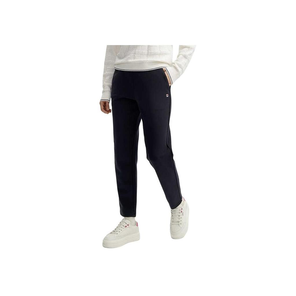 FILA Official Womens Knitted Long Pants 2024 Spring New Fashion Simple Casual Cuffed Sports Pants Women bottoms Legendary-Blue F11W411608F-NV