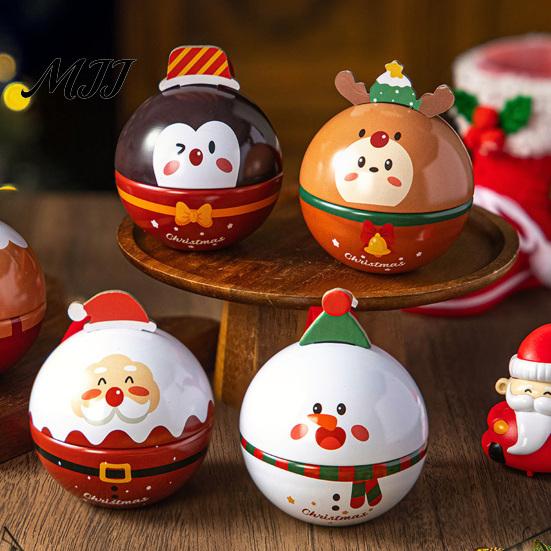 Metal Small Trinket Storage Christmas Round Tin Ball Ornament, Cute Santa Reindeer Penguin Hanging Decoration, Tree Decoration Set Fillable Candy Gift