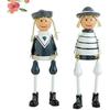 2pcs Wooden Long Leg Dolls Nautical Theme Doll Figurine Desktop Wooden Craft Ornament for Home Office Decor