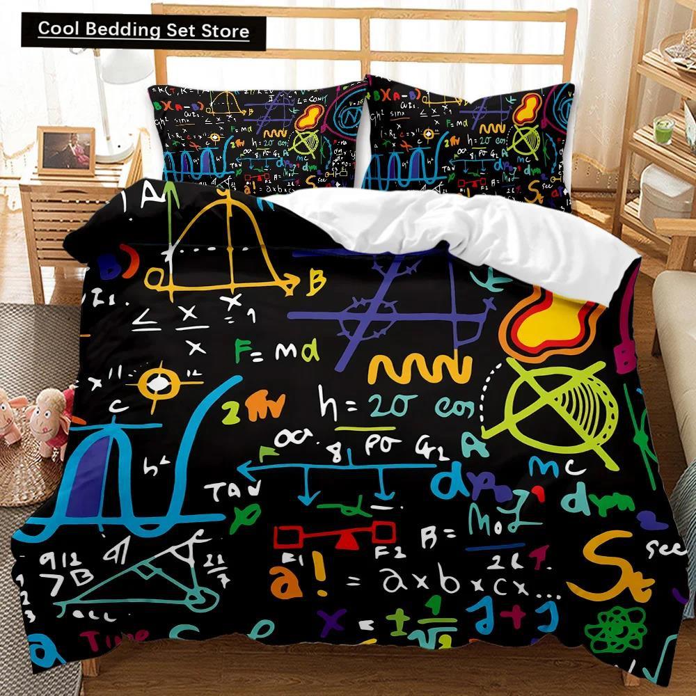 Mathe Bettbezug Set Queen Size Mathematik Formel Druck Bettwäsche Set für Kinder Jungen Mädchen Pädagogische Polyester Bettdeckenbezug