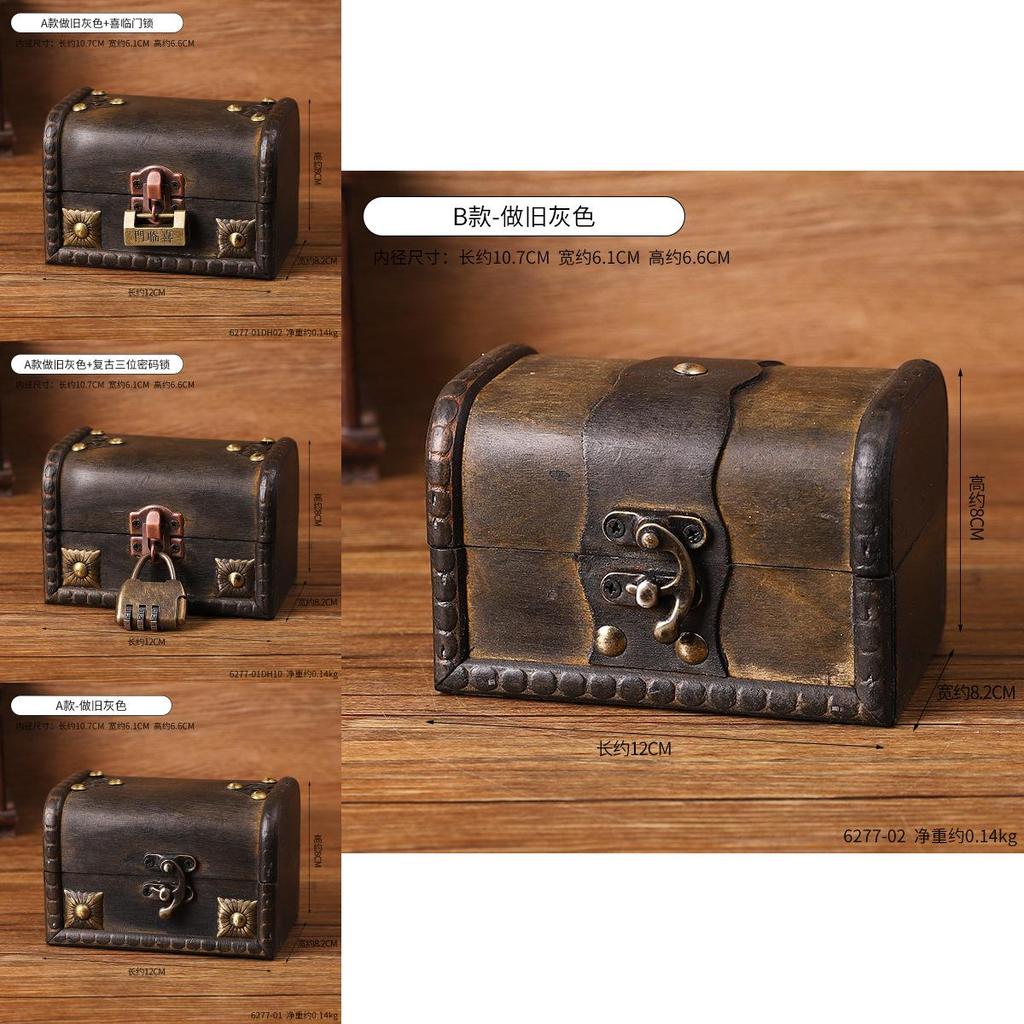 Antique Wooden Desktop Organizer Box With Lock For Home Office Use