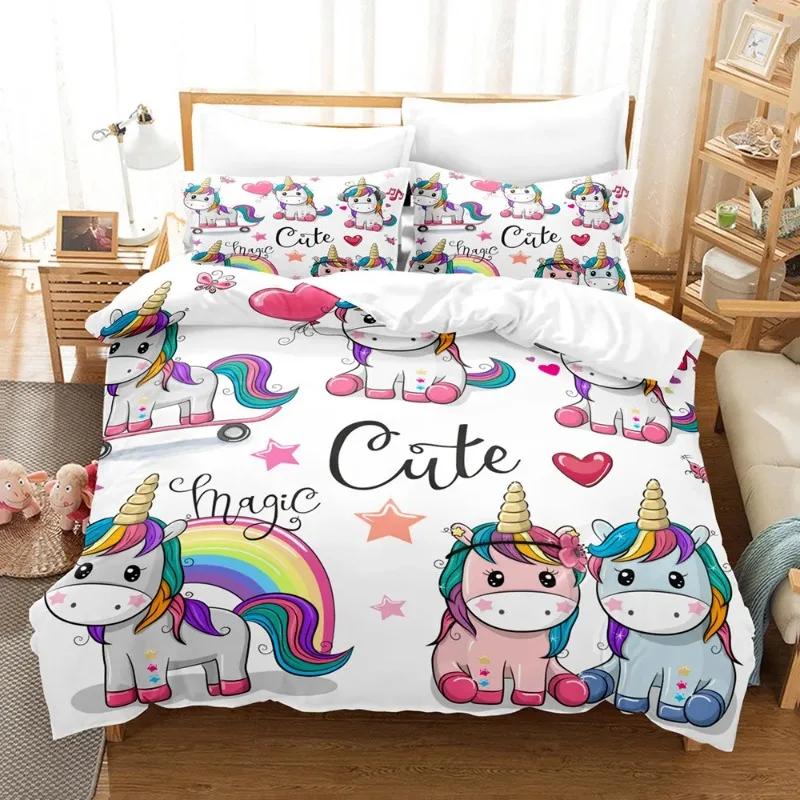 Carton Unicorn Comfortable Quilt Cover Set Children Kids Winter Soft Duvet Cover Sets ,twin Ful Quen King Bedrom Set Home Textile House De Couete