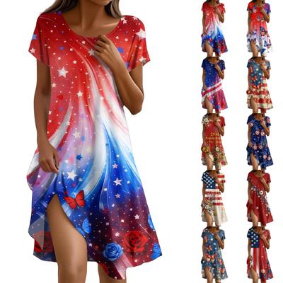 Kurzärmeliges Boho-Kleid für Damen, lässig, lockere Passform, Sommerkleid mit Blumendruck und Taschen