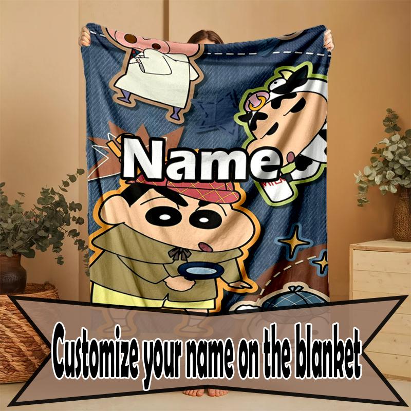 Custom Name Personalized Crayon Shin Print Blanket, Home Decor, Bedroom, Sofa, Camping, Couch, Gifts for Birthday Christmas