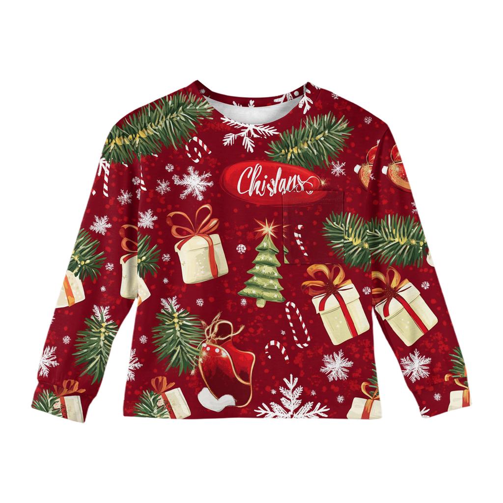 Weihnachtstag Mädchen Langarmbluse - Rundhals Weiche Taille Tunika