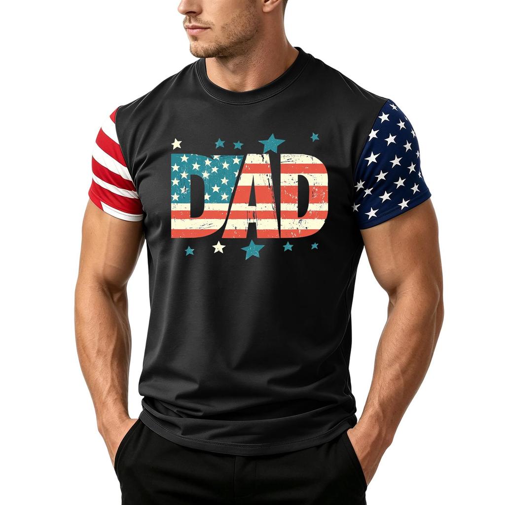 Men's Loose Fit Short Sleeve T Shirt Dad Print American Flag Sleeves Casual Summer Daily Wear Top for Fathers Day Independence Day