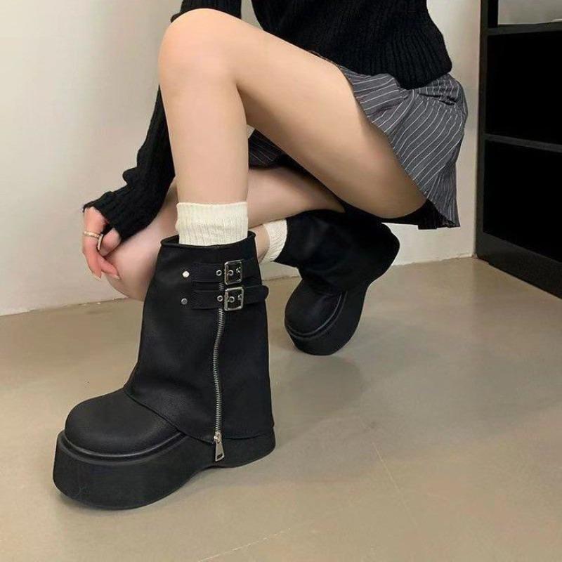 Muffin Bottom Small Pants Boots Heightened Platform Locomotive Short Boots Autumn New Retro Boots Martin Boots