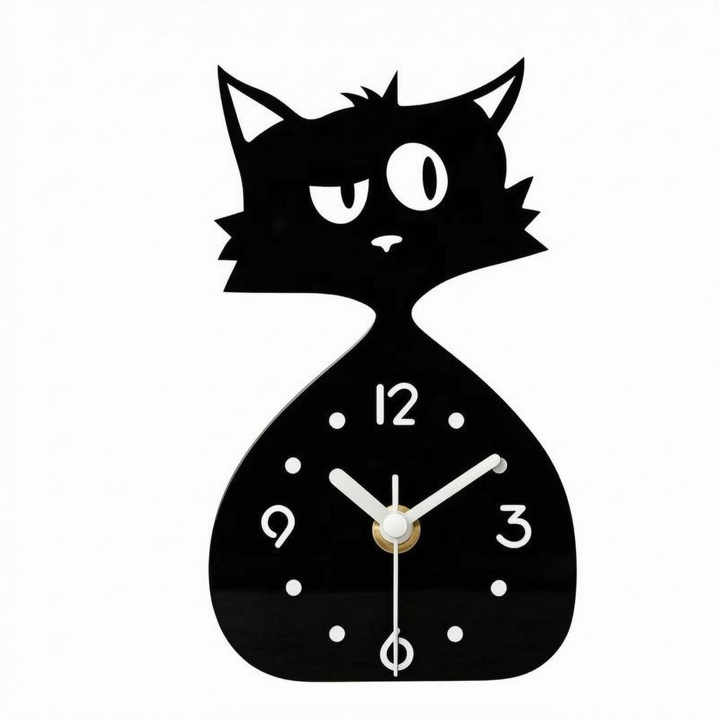 CatShaped Clock Cat Desk Glossy Finish Home Decor for Desktop