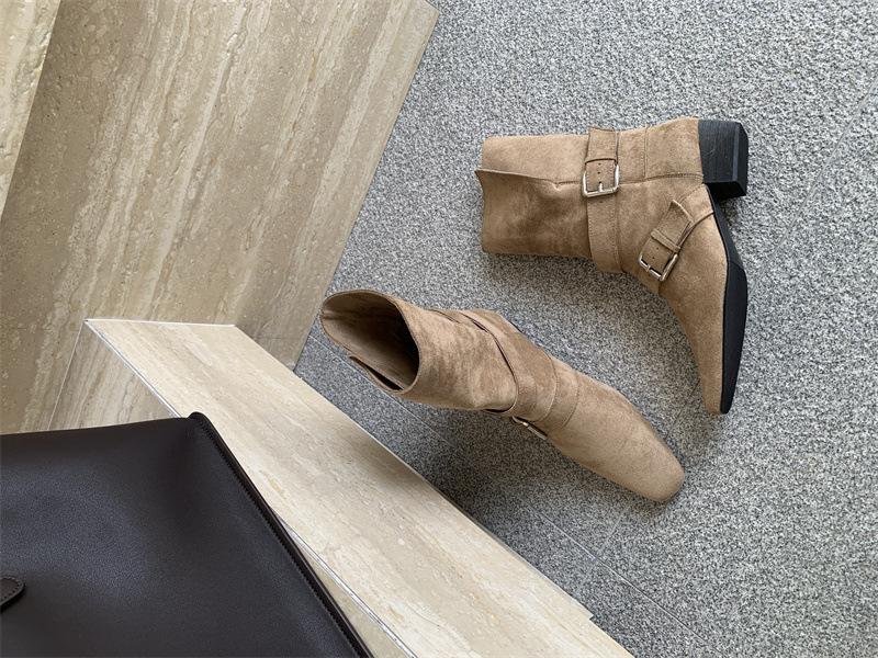 Coarse Heel Suede Square Head Short Boots Women's 2025 Autumn and Winter New Button Lapel Two Wear Women's Boots Sleeve Fashion Boots Women
