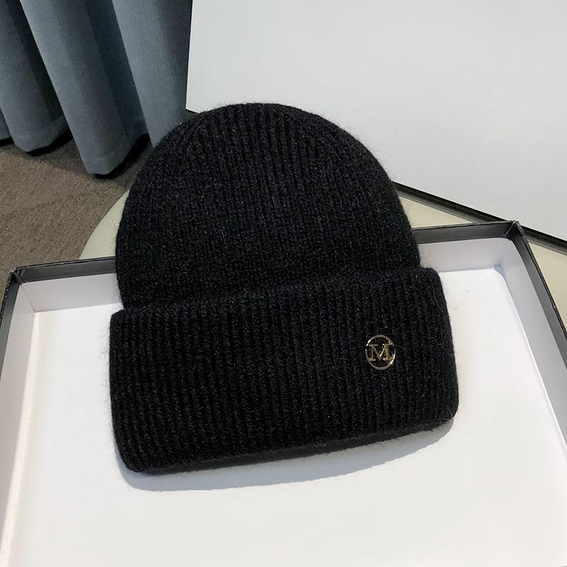 New Knitted Hat for Women Korean Version  Winter Velvet  Thickened  Warm Trendy  Fashionable Lettered  High End Woolen Hat