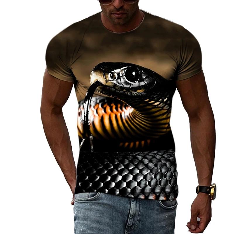 Summer Cool and Breathable Animal Snake Pattern Men's T-shirt Fashion Casual Cool Street Fashion Harajuku Round Neck Short Sleeved T-shirts