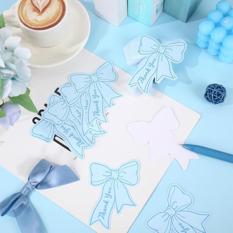 50pcs Bow DIY Handwritten Family Party Gift Card Child Birthday Gift Card Restaurant Business Mini Thank You Card