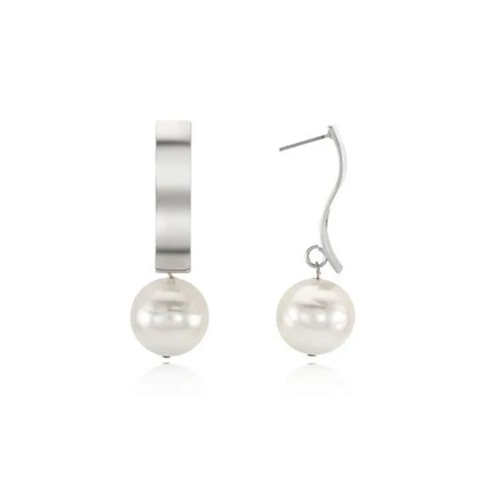 Long Bar Metal Pearl Earring