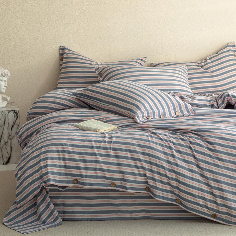 European Style Retro Crinkled Gauze Linen Button-Up Set - Machine Washable, Ideal for Naked Sleep with Fitted Sheet.