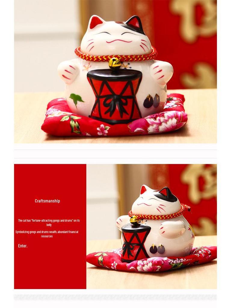 Lucky Cat Ceramic Decor: Creative Japanese Fortune Cat Small Piggy Bank - Ideal Gift for Store Openings