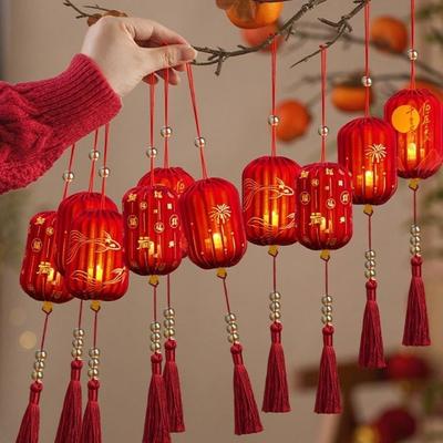 2026 Horse Year New Year Lantern Glowing Handmade Luminous Cloth Lantern Chinese Style with Tassel Lantern Hanging Ornament
