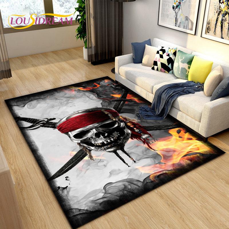 3D Horror Death Skull Pirate  Area Rug,Carpet Rug for Living Room Bedroom Sofa Doormat Decoration, Kids Play Non-slip Floor Mat