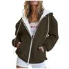 Women Casual Oversized Full Zip Hoodie, Contrast Liner Hooded Sweat Jacket, Soft Breathable Material Loose Outerwear with Pockets