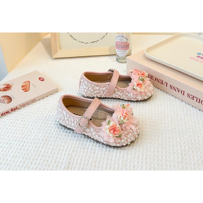 Girls Flower Decorated Korean Style Princess Soft Sole Kids Leather Loafers