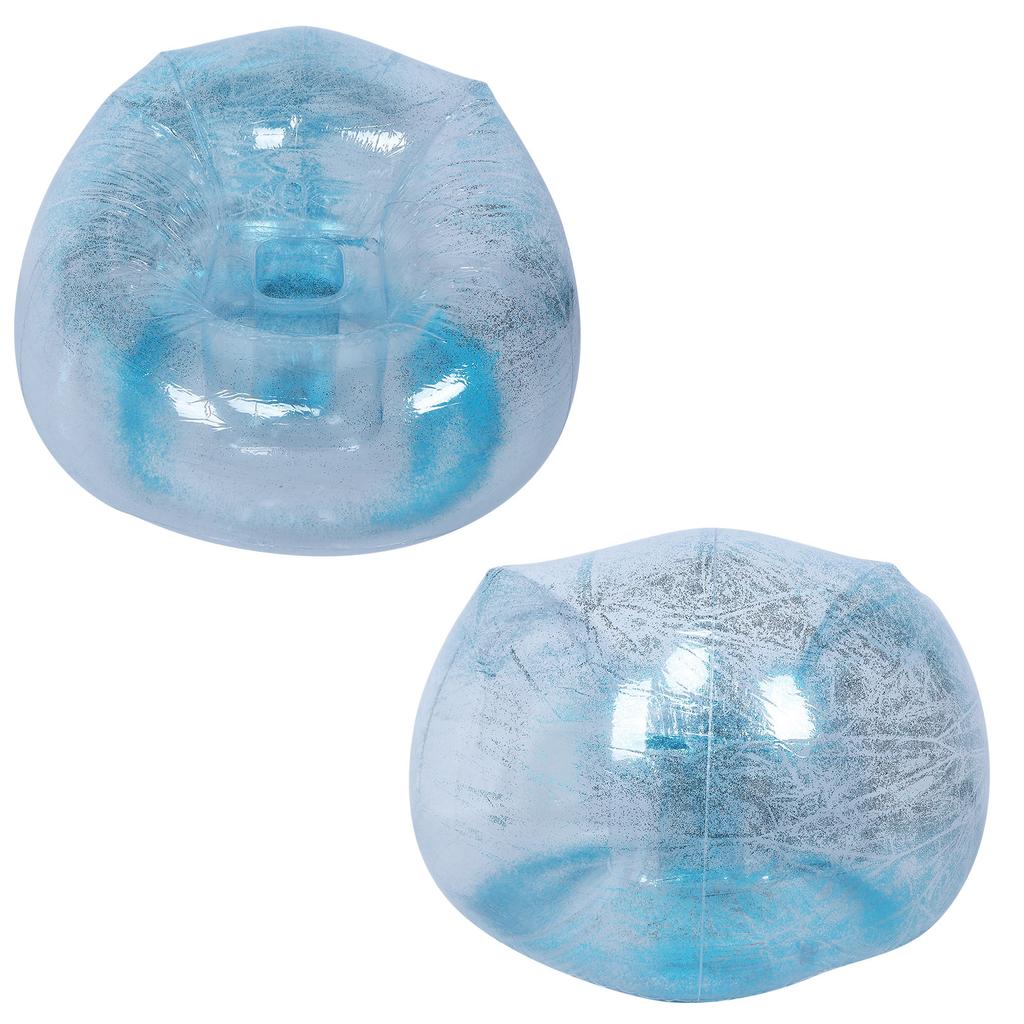 Dmuchany fotel sofa dla dorosłych, przezroczysty, składany, z dekoracją z cekinów, do wypoczynku, drzemki, spania, niebieski