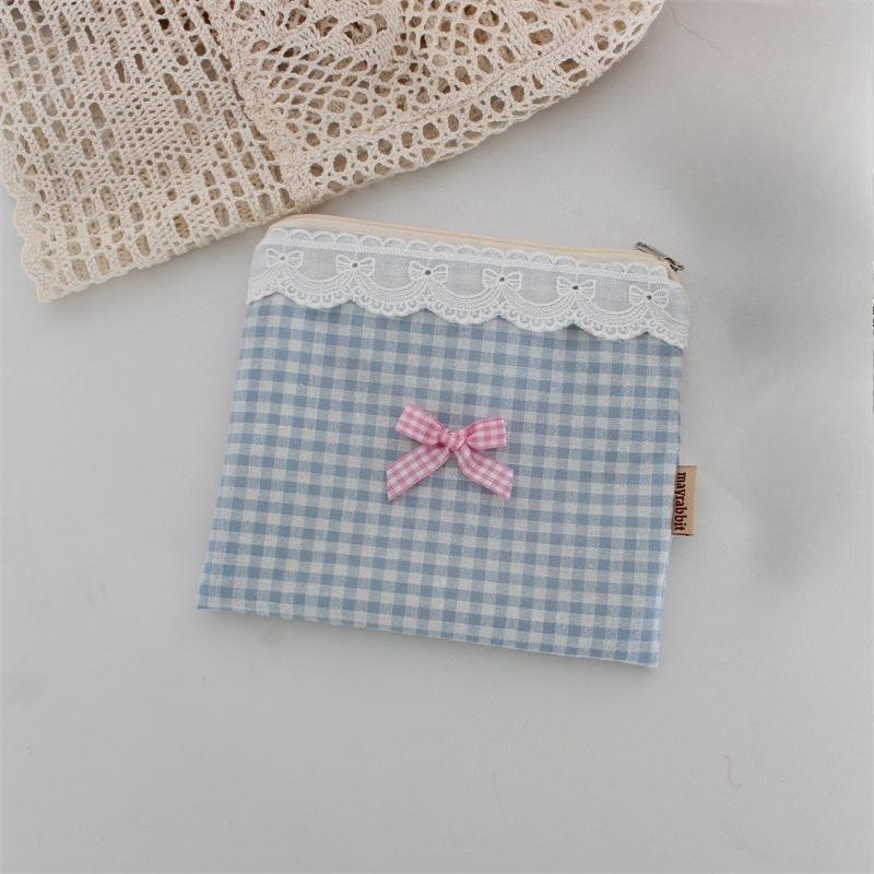 Ins Cute Plaid Coin Purse Sweet Lace Storage Bag Sanitary Napkin Bag High-value Lipstick Cosmetic Bag