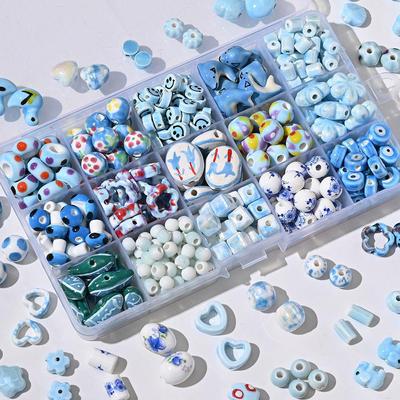 Niebieska Seria Japońskie Ceramiczne Koraliki Muszelki i Serca do DIY Biżuterii