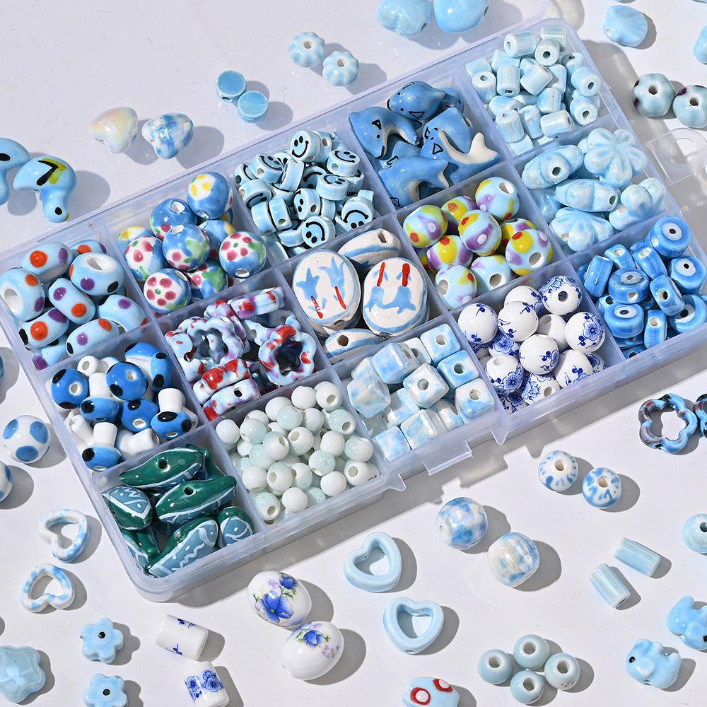 Blue Series Japanese Ceramic Seashell & Heart Beads for DIY Jewelry