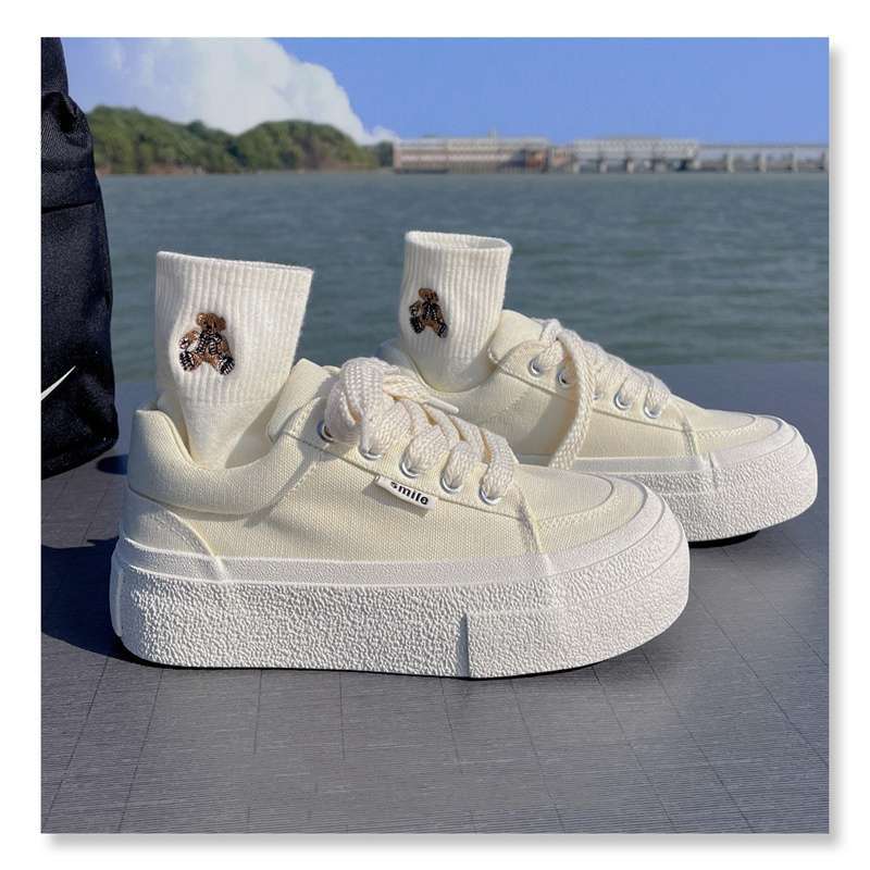 Ins Trendy Shoes Classic Black Platform Heightening Canvas Shoes Women's 2025 Summer New Korean Version Versatile Muffin Board Shoes