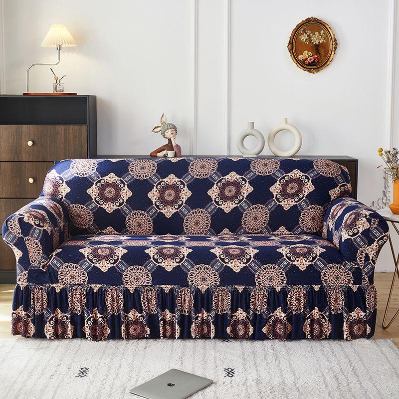 Luxury Stretch Sofa Cover with Skirt - Soft, Breathable & Non-Slip Milk Fleece Couch Protector Fit for Single, Double, Triple, and Sectional Sofas