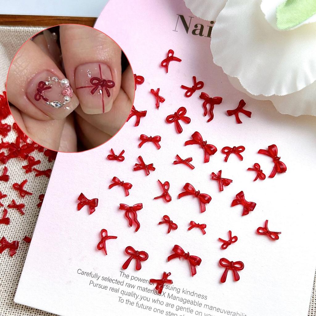 Burgundy Bowknot Internet Celebrity Hot-Selling Solid Color Mini Red 3D Hollow Bow Tie Cartoon Resin Nail Art Accessories