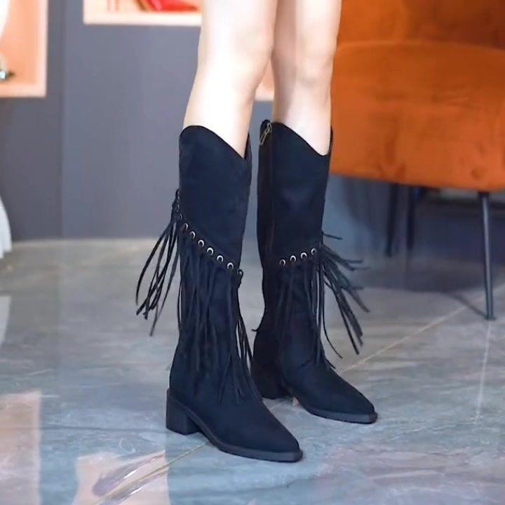 Fashion Autumn Winter Long Boots for Women Pointed Toe Middle Heel Knee High Shaft Shoes Woman Gyaru Demi-season Gothic New Rock Boot