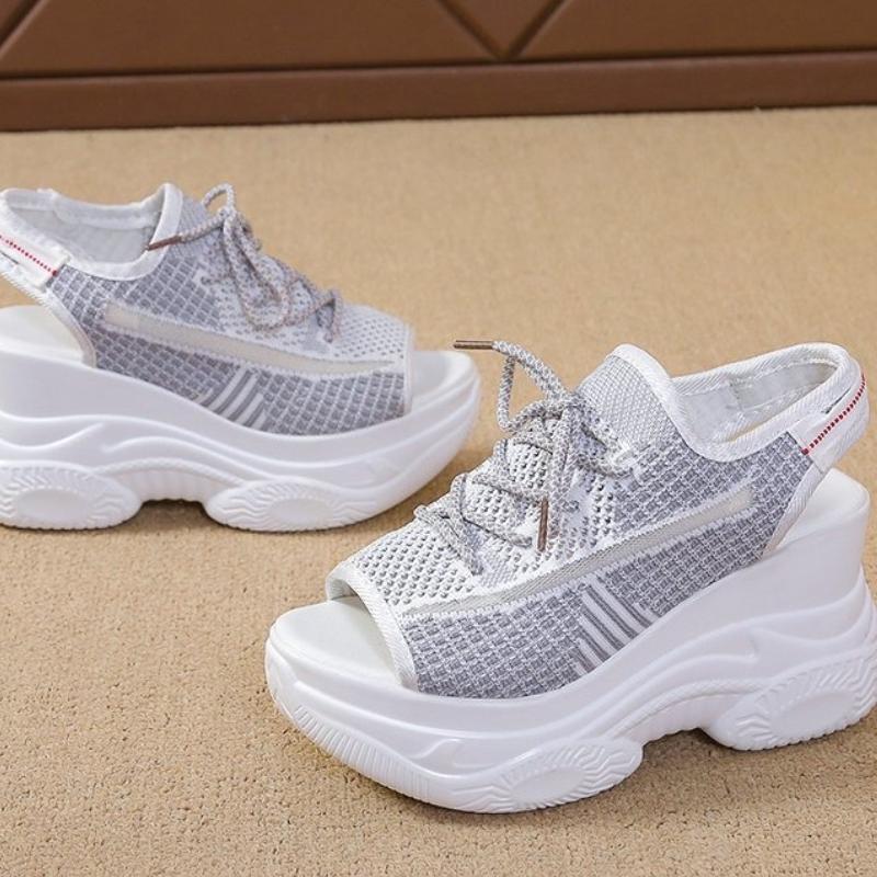 2025 Sommer Neu Heißer Verkäufer Weiß Damen Plateau Sandale Fischmaul Schuhe Hohe Absätze Klobiges Plateau Sportsandalen Damen Sneaker